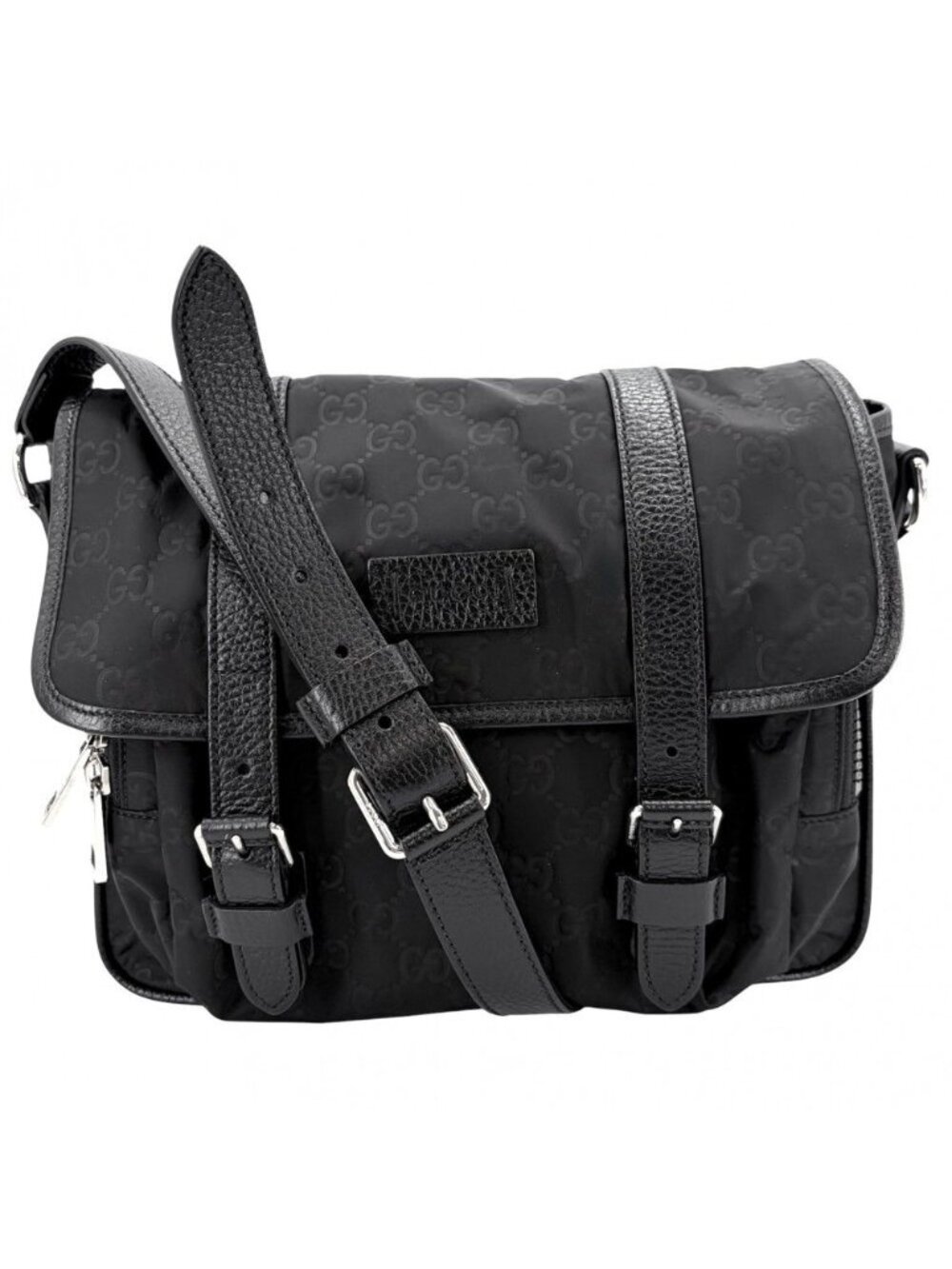 Gucci Shoulder Bag GG Nylon Black Silver